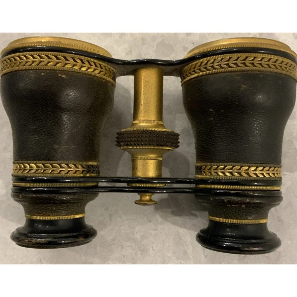 Antique France Style Brass & Black Opera Theater Glasses - Clear Lenses